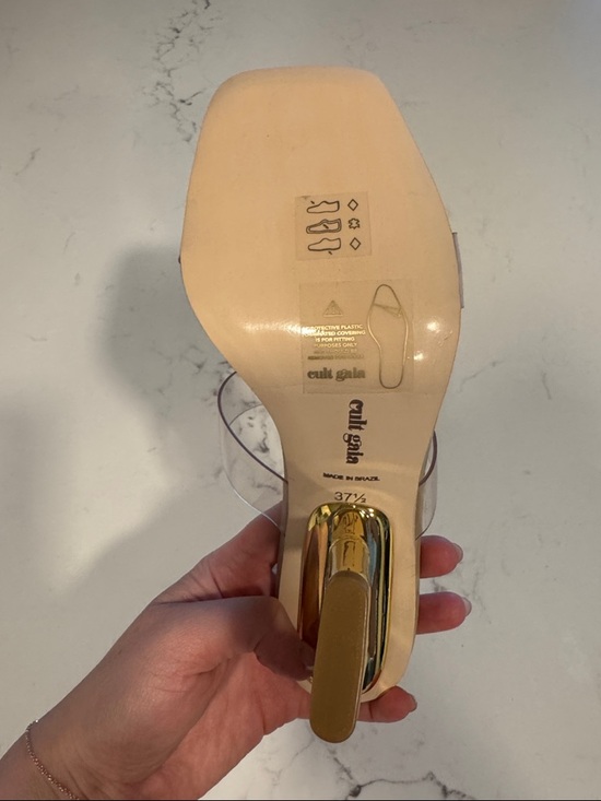 NWT cult gaia Valerie Sandal in Clear Two-Strap Mule Bamboo Gold Accent Heels - Picture 5 of 9